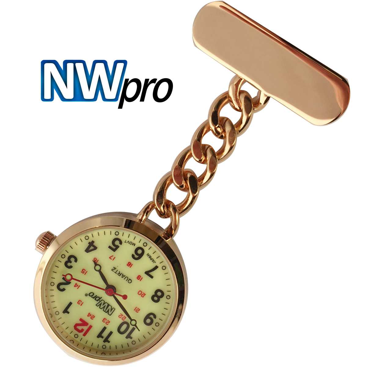 Nurses Pinned Watch - NW•PRO Chain - Rose Gold - Luminous